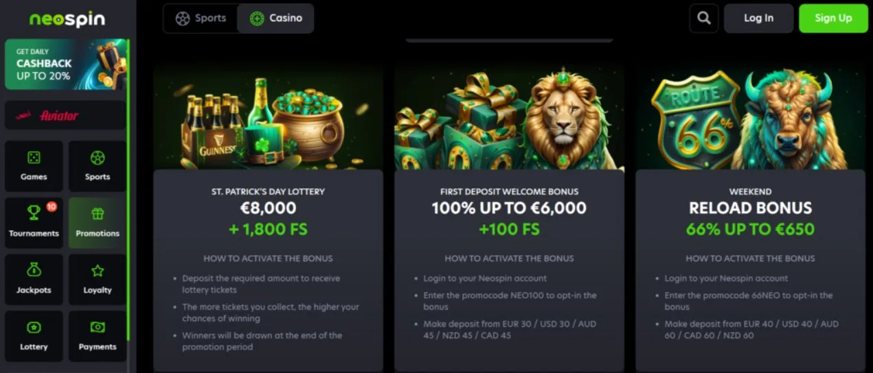 Neospin Casino Bonuses.
