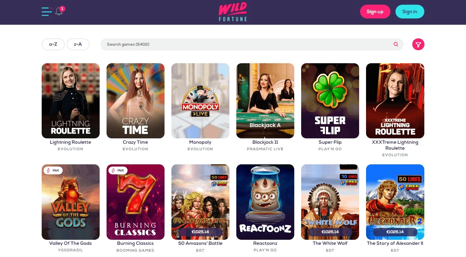 Wild Fortune Casino Games.