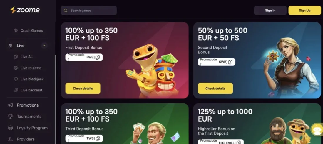 Zoome Casino Bonuses.
